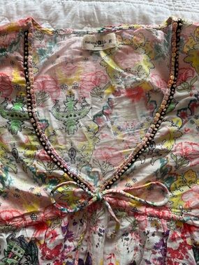 NATURAL LIFE Floral Print Tie-Front Top in Pink, Yellow, Green, Blue. Worn 1x